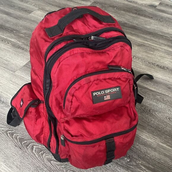 Vintage Polo Sport Ralph Lauren Laptop Backpack Y2K Logos everywhere pockets - Picture 1 of 10